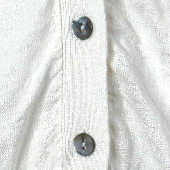 August Silk Sweater Womens M Cream Linen Blend Short Sleeve Button Front Blouse - Picture 3 of 9